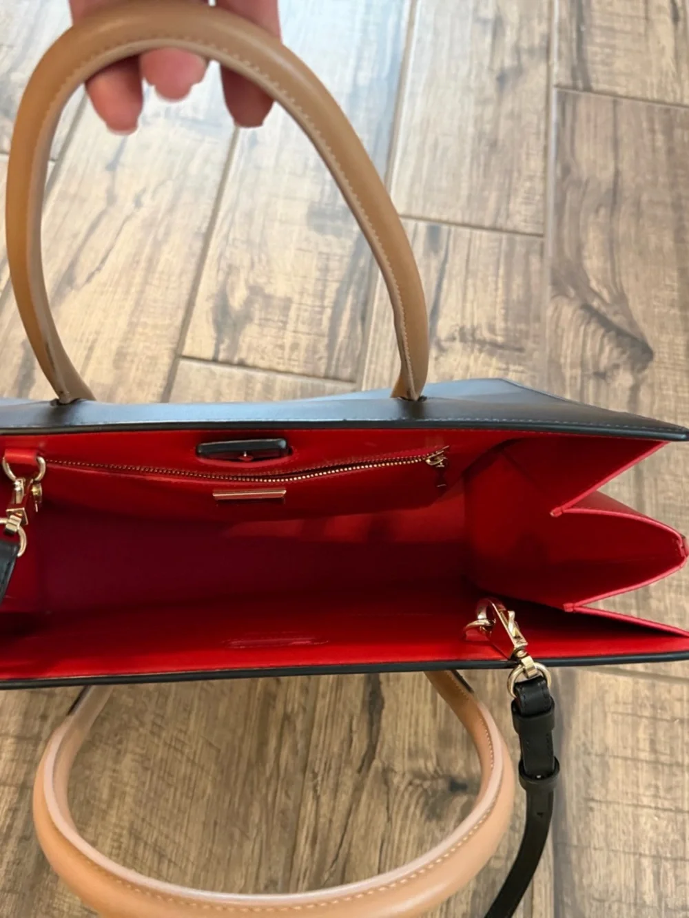 Christian Louboutin Black Tote with Tan Handles and Red Interior Trim - Picture 3 of 6